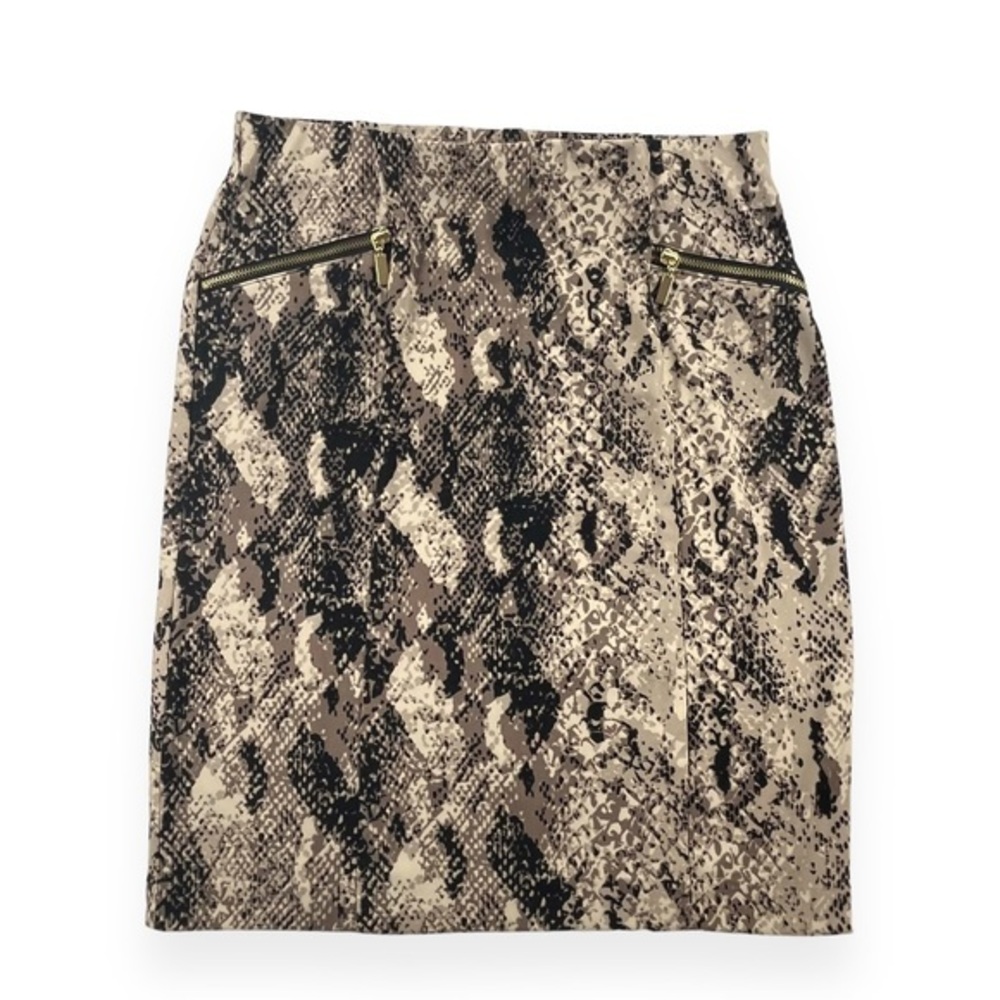 Alfani Womens Brown and Black Snake Print Skirt, 2 Zipper Pockets sz 10 10607